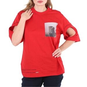 Burberry Carrick Ladies Bright Red Cutout Detail Montage Print Top Shirt XXS NWT